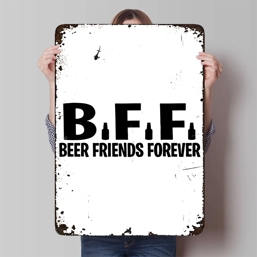 BFF Beer Friends Forever Decoración artística de pared de metal para el hogar Bar Pub Man Cave Divertido regalo de amistad con diseño de botella de cerveza