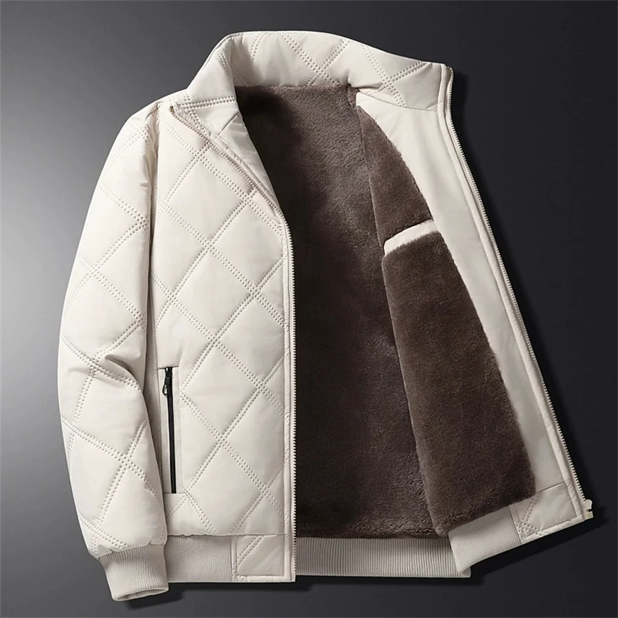 Stand Collar Men's Winter Warm Jacket Fleece Slim Fit Solid Coat Casual Cold-proof Parka for Men Clothing Windbreaker Outerwear
