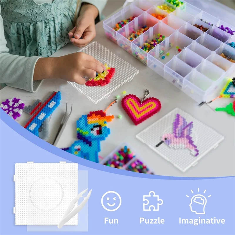 AB68 9 個 5 ミリメートル大型正方形ビーズネイルボードプラスチックビーズボードアイロン紙付き、ビーズピンセット Kidscraft ビーズ用