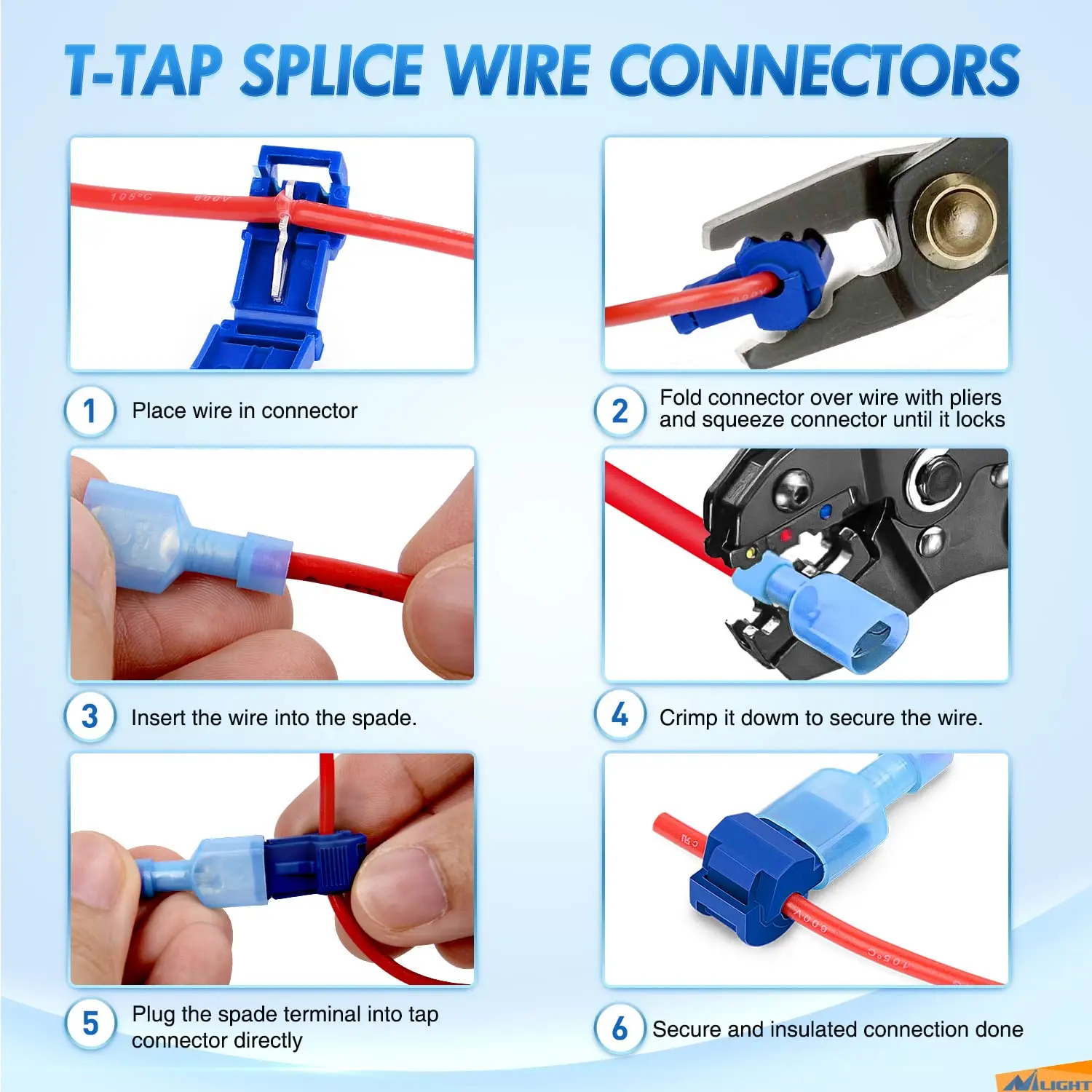 Nilight 360PCS T-Tap Wire Connectors Self-Stripping Quick Splice Electrical Terminals Insulated Male Disconnect Spade Assortment Kit with Storage Case