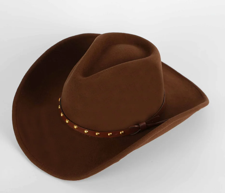 Cowboy Hat For men Pure Wool Felt Cowboyhoed Horsemanship Western Country Accessories Women Cowgirl Hats Rivet Leather Cord