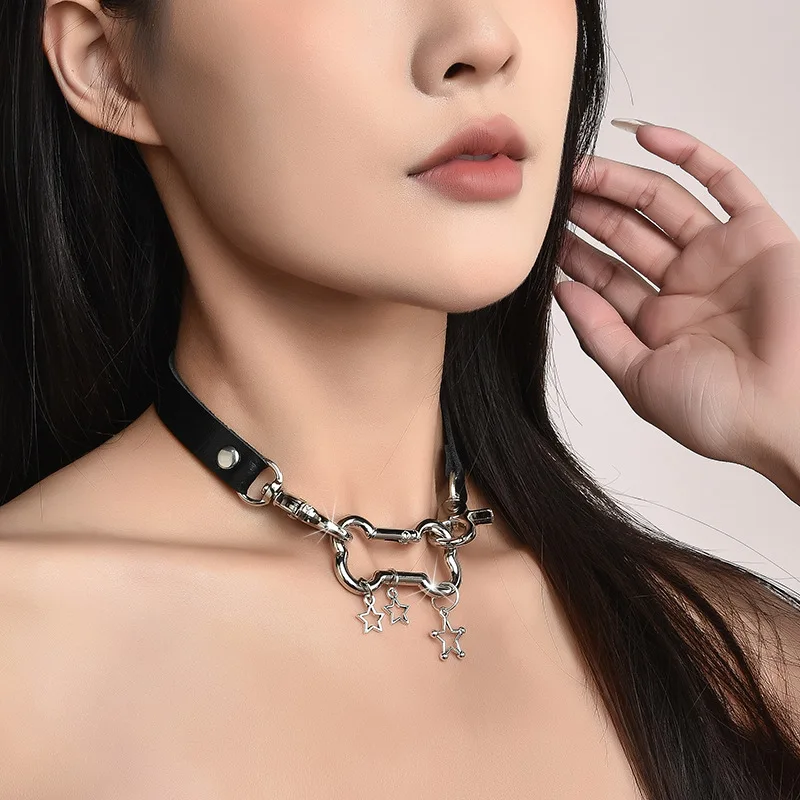 

Five-pointed star bone collar, choker neck accessory, Hot girl puppy necklace