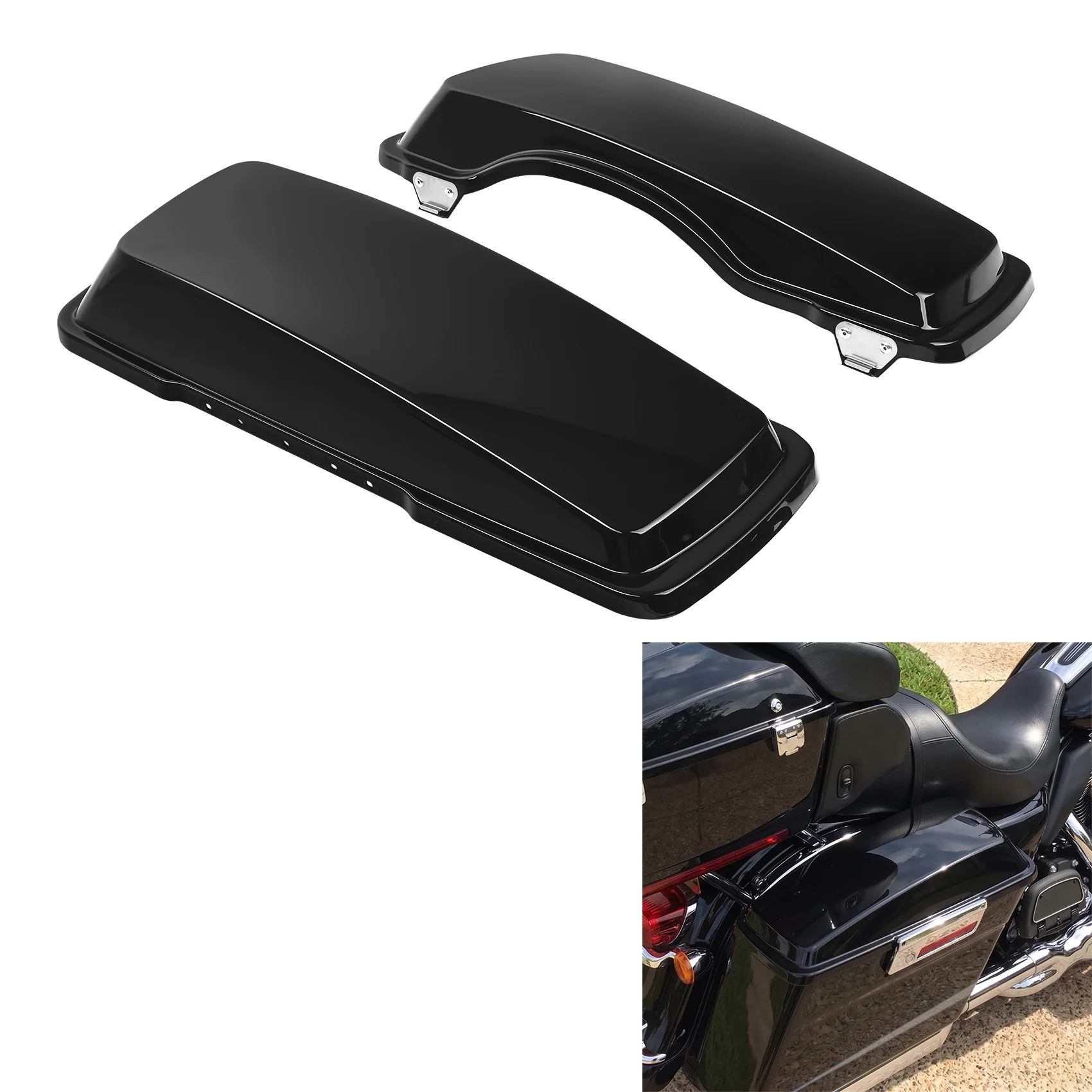 Vivid Black Upper Saddlebags Lids Saddle Bag Cover Fit For Harley Touring 94-13