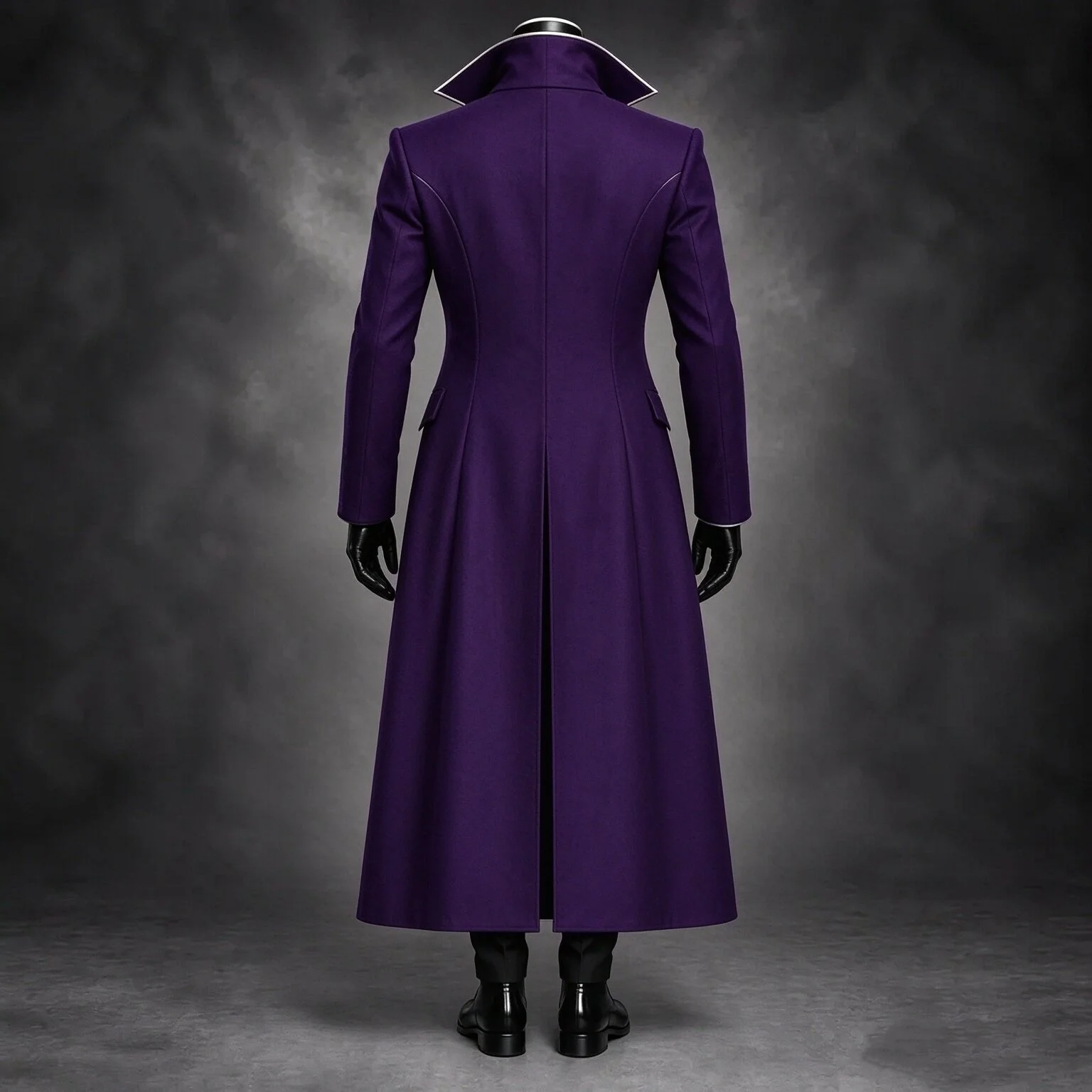 Men Purple Long Gothic Coat 3 Piece Suit Silver Embroidery Stand Collar Vest Pants Victorian Formal Wedding Groom Customized