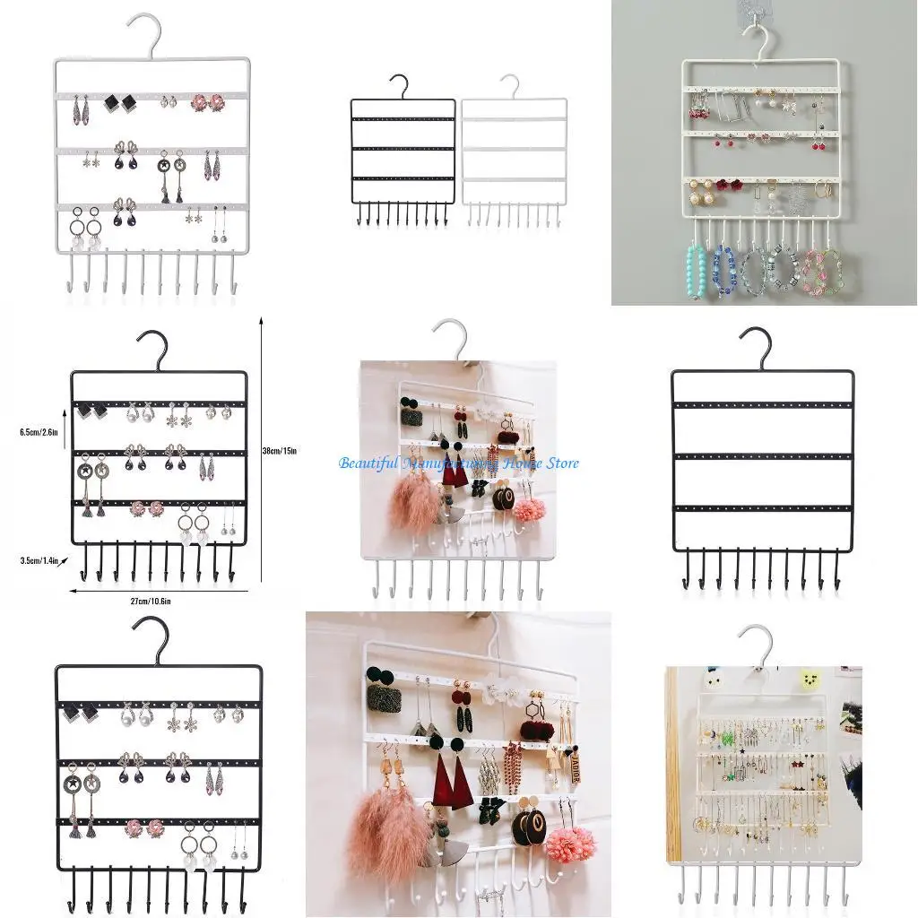 

E56A Jewelry Wall Mounted Hanging Earring Necklace Bracelet Holder Over the Door Wall Cabinet for Women Girls Gift