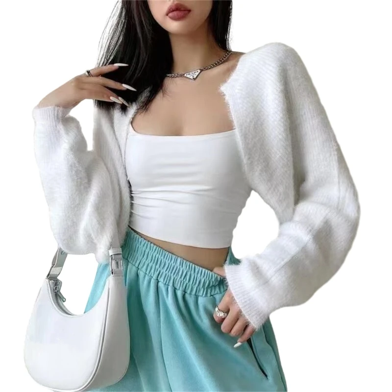 Women's Long Sleeve Tops Open Front Cardigan Sweater Fashion Oversized Crop Tops Dropship