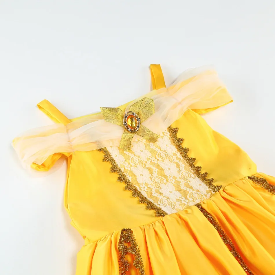 Girl Belle Dress Up Sleeveless Floral Children Party Princess Costume Kids Beauty and The Beast Halloween Carnival Outfit
