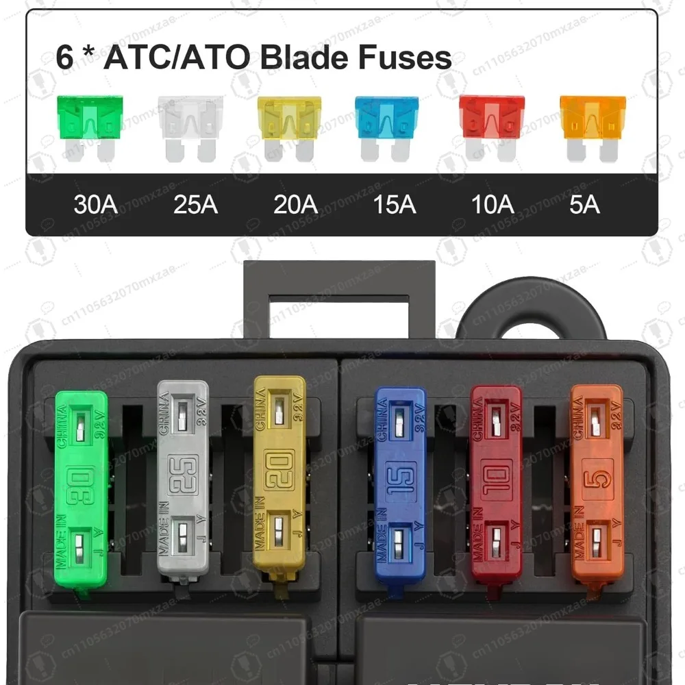 12V Pre-Wired Fuse Relay Box, 4 Relays and 6 ATC/ATO Blade Fuses, 4-Pin 40A Relay Block and Kit, for Cars Truck Marine Boat Jeep