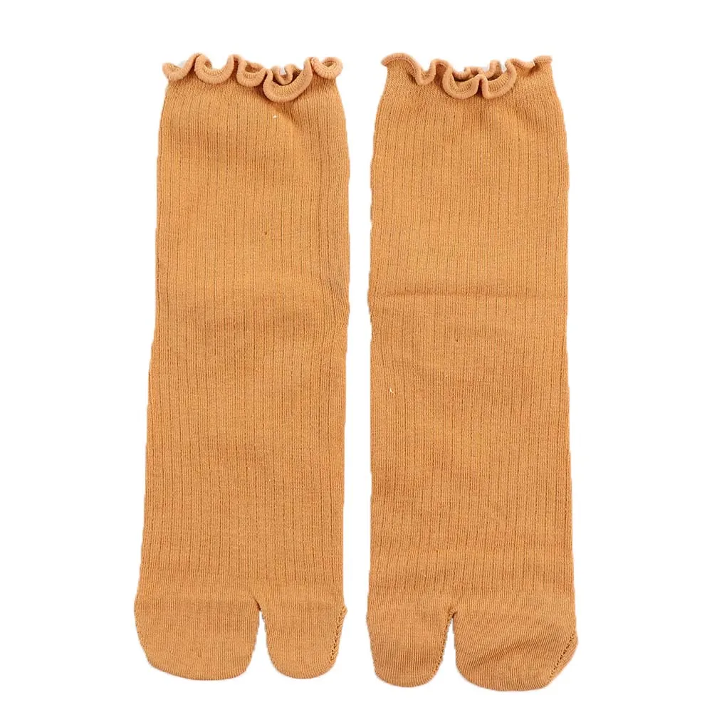 

Breathable Fashion Female Cotton Ruffles Split Toe Hosiery Two Toe Socks Two Finger Socks Middle Tube Socks