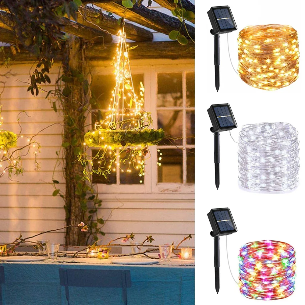 

1pc Solar String Lights Outdoor, Garden LED Solar Fairy Lights, 8 Modes Waterproof Copper Wire Starry Lights for Outdoor Indoor
