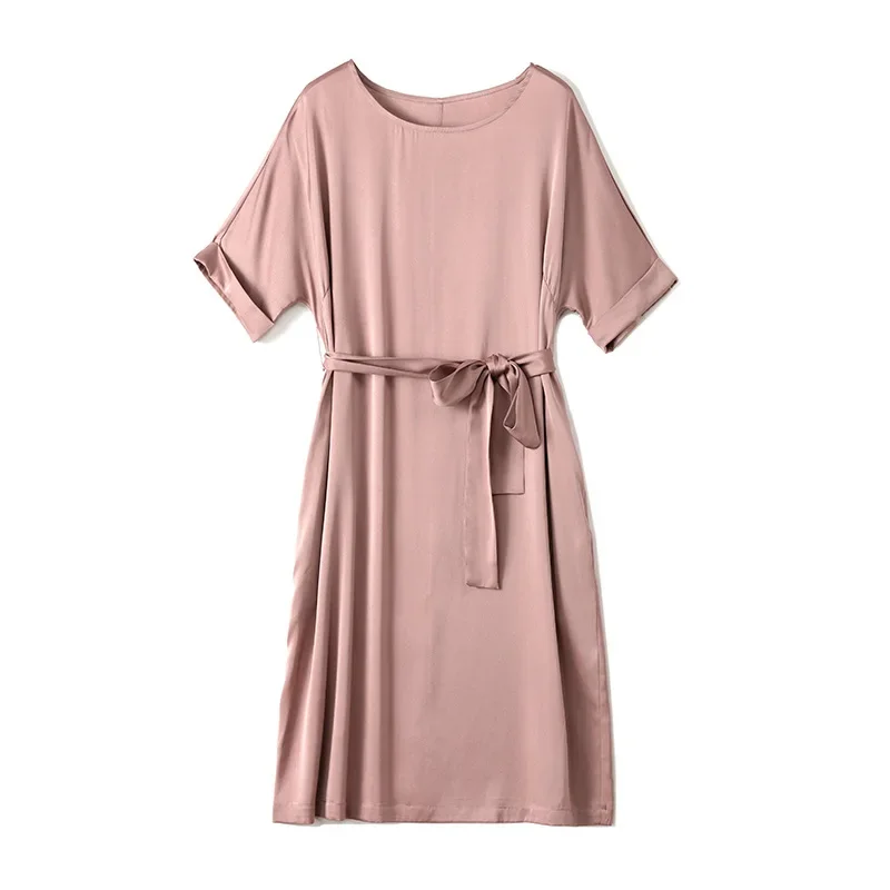 Imagem -05 - Vestido de Seda Pesado para Mulheres Pescoço o Manga Raglan Cintura Solta Vestido com Renda Seda Sólida Amoreira Vestido de Cetim Fs2308