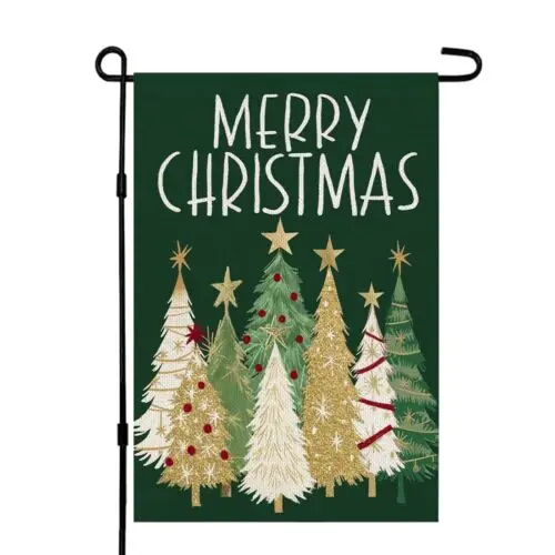 Merry Christmas Trees Garden Flag 12x18 Inch Double Sided Small Burlap Holida...