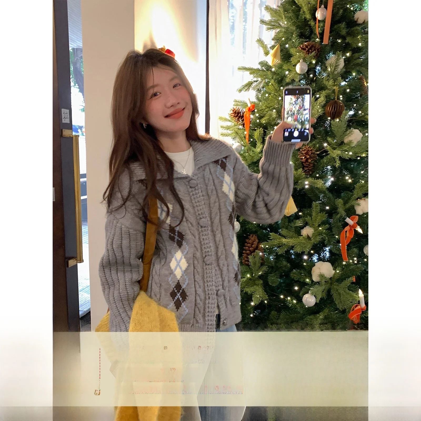 

Sisilyon Thi Knitted Sweater Coat Retro Sle Winter Heavy Work Snow Color Diamond Pattern Straight Tube ape Women's Faion