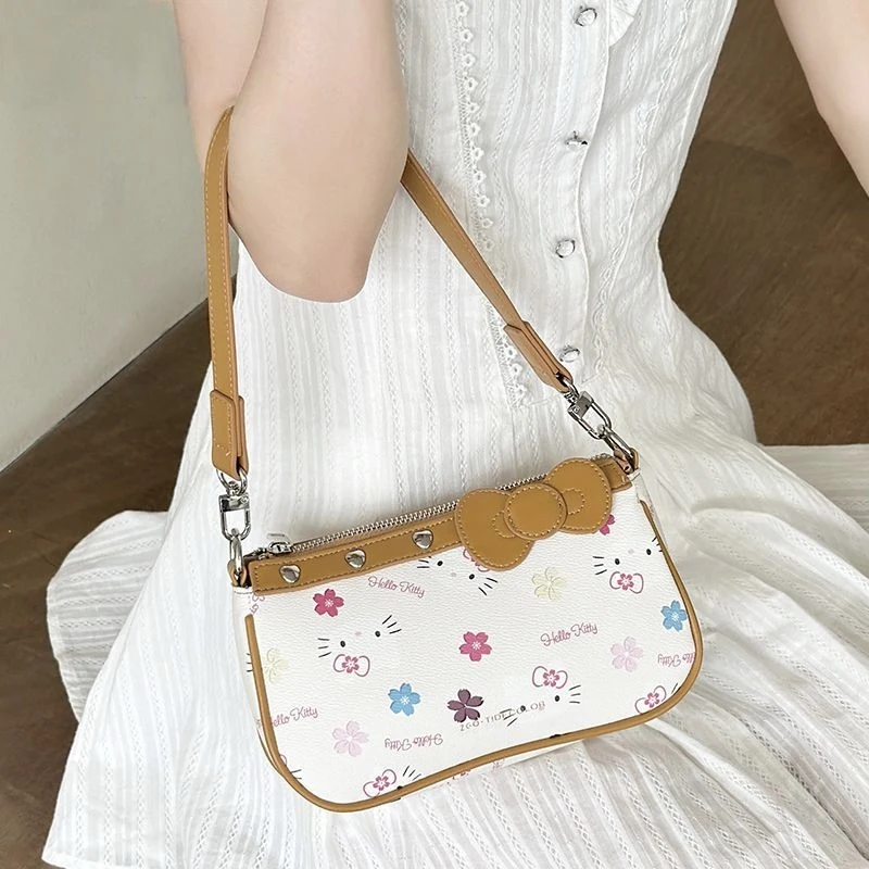 

Sanrio Hello Kitty мультяшная сумка на плечо с высоким внешним видом и бантом, студенческая сумка для хранения мобильного телефона, косметичка для девочек, подарок на день рождения
