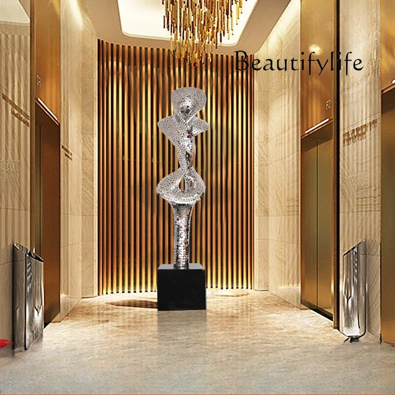 BJ Hotel Lobby Stainless Steel Artwork Abstract Floor Ornament Elevator Aisle Decoration Sales Office Large Sculpture
