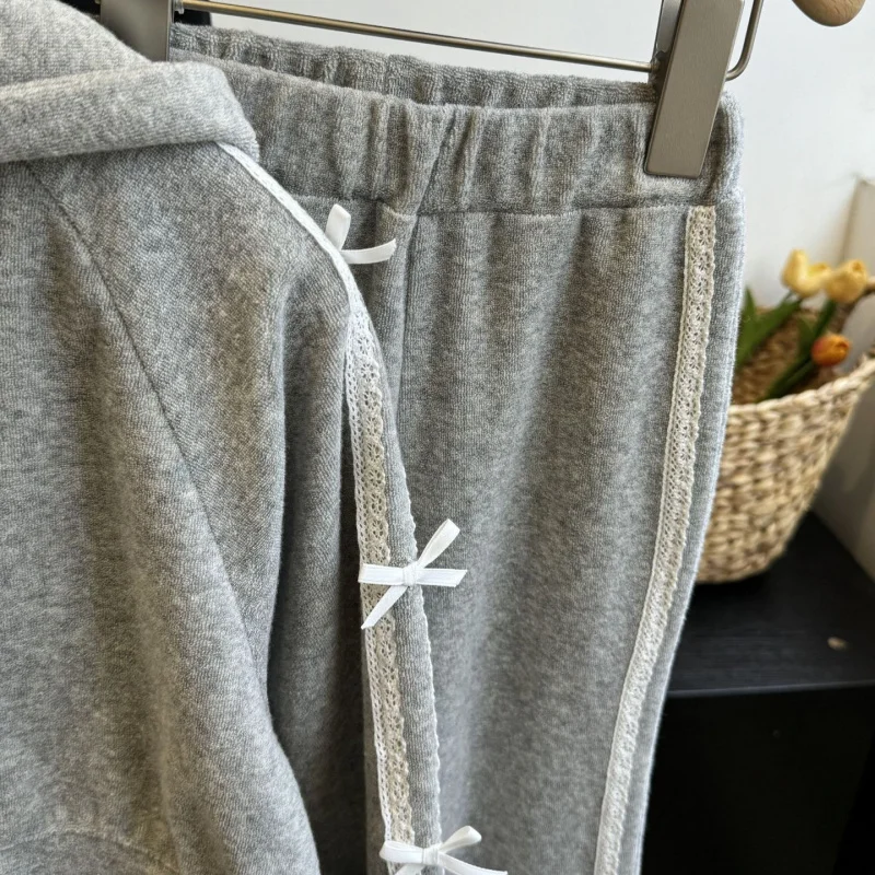 

(Spot Goods)Gray Girls Suit2025Autumn Casual Children's Hooded Cardigan Jacket Stylish Flared Pants