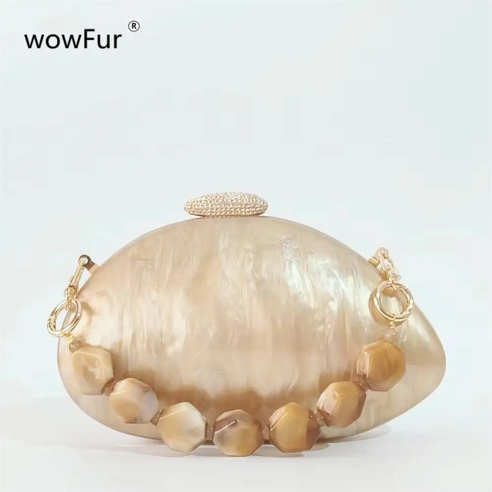 

Oval Sand Nude Pearl Acrylic Box Women Messenger Bag Wedding Handbag European Elegant Evening Cute Summer Pro Casual Clutch Bag