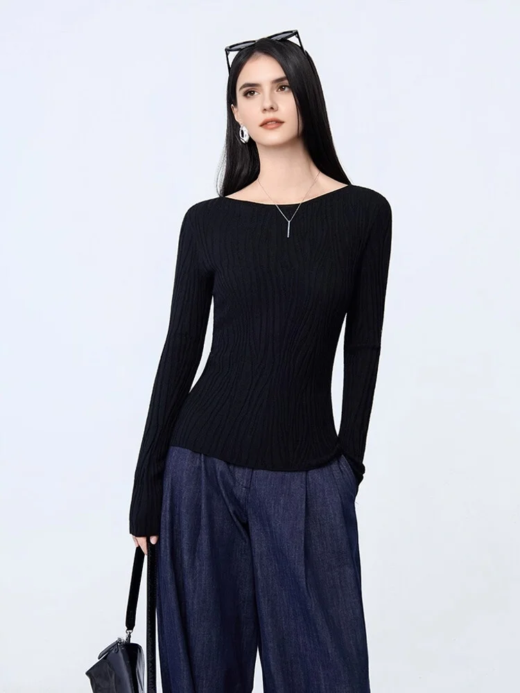 SuyaDream, Women Round Neck Pullovers, 100%Merino Wool, Soft Slim Sweaters, 2025 Fall Winter Solid Top, White, Grey, Camel