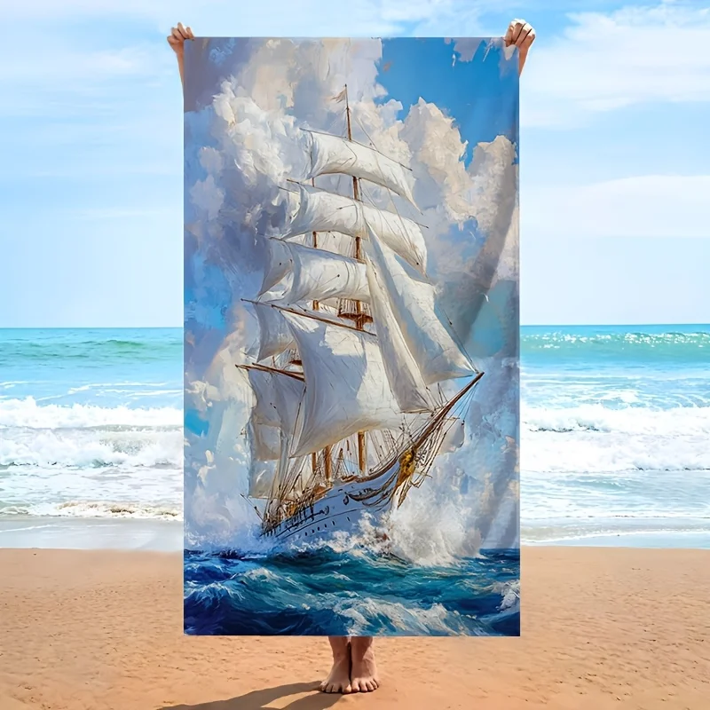 Nautical Theme Towel Simple Sailboat Blue Gradient Seaside Relaxation Lightweight Essential