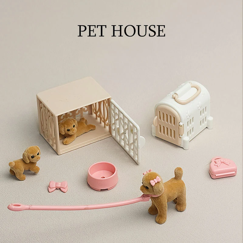 인형집 액세서리 시뮬레이션 애완견 강아지 성 놀이 장난감 세트 어린이 놀이집 장식 소품