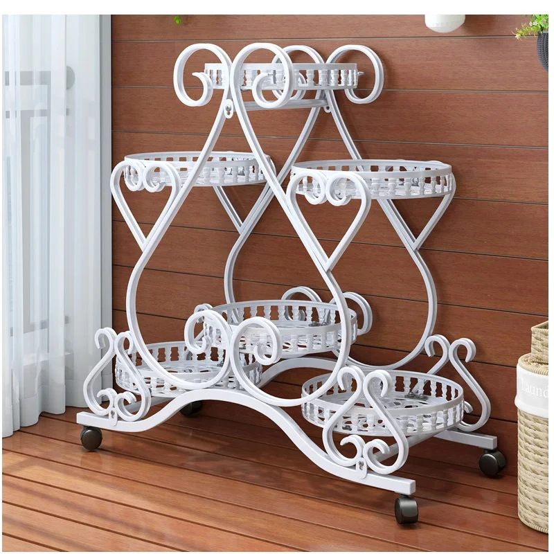 European-Style Wrought Iron Flower Shelf Multi-Layer Indoor Home Balcony Metal Decorative Frame
