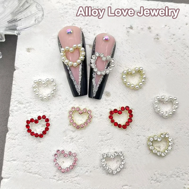 

2Pcs 3D Loving Heart Shaped Nail Art Rhinestone Gems Charms Luxury Diamond Alloy Glitter Hearts Jewelry Nail Supplies Accessory