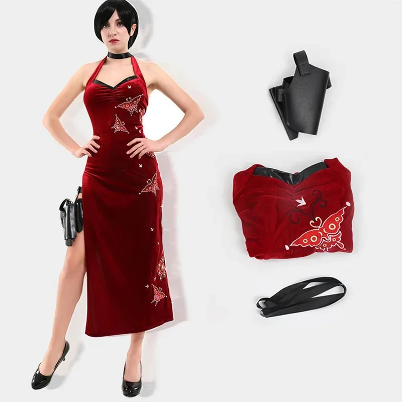 

Movie Secret Service Ada Wong Cosplay Dress Uniform Halloween Christmas Women Red Lace Cheongsam Lingerie Suit Cosplay Costume