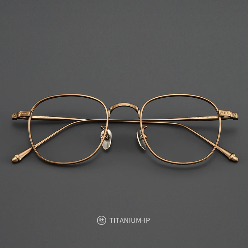 High Quality Handmade Carving Titanium Optical Glasses Frame Men Women Luxury Vintage Square Computer Eyeglasses Bronze Eyewear