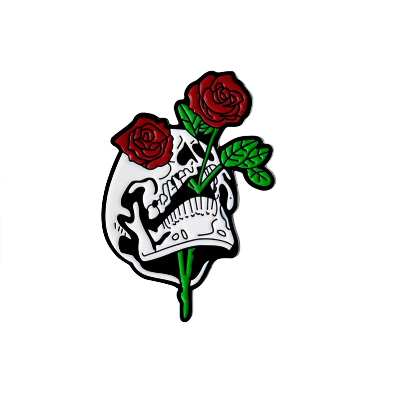 UMQ Club Enamel Pin Custom Cute Rose Flower Brooches Skull Skeleton Badges Bag Shirt Pin Buckle Gift Jewelry for Girlfriend