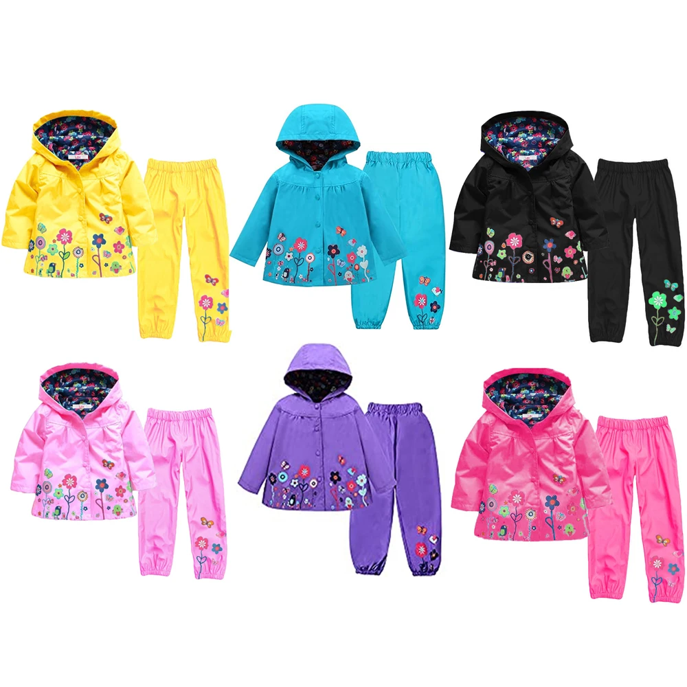 Spring Autumn Kids Clothes Suit Windbreaker Waterproof Boy Clothes Raincoat Jackets+Pant 2pcs Girls Sport Suit Children Clothing