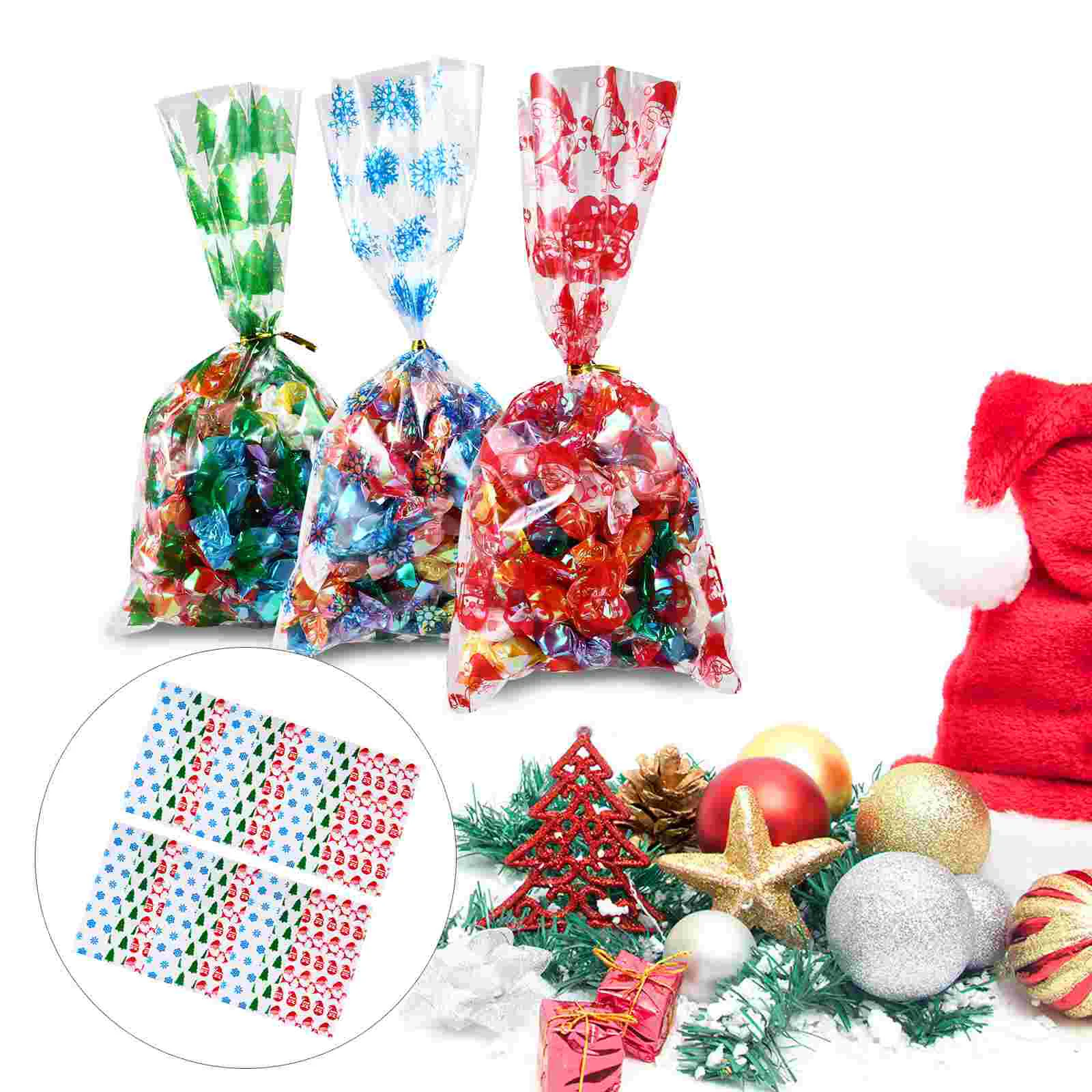 300 PCS/Set Christmas Wrapping Bag Treats Bags Tree Candy for Gift Packing Opp Packaging Pouch