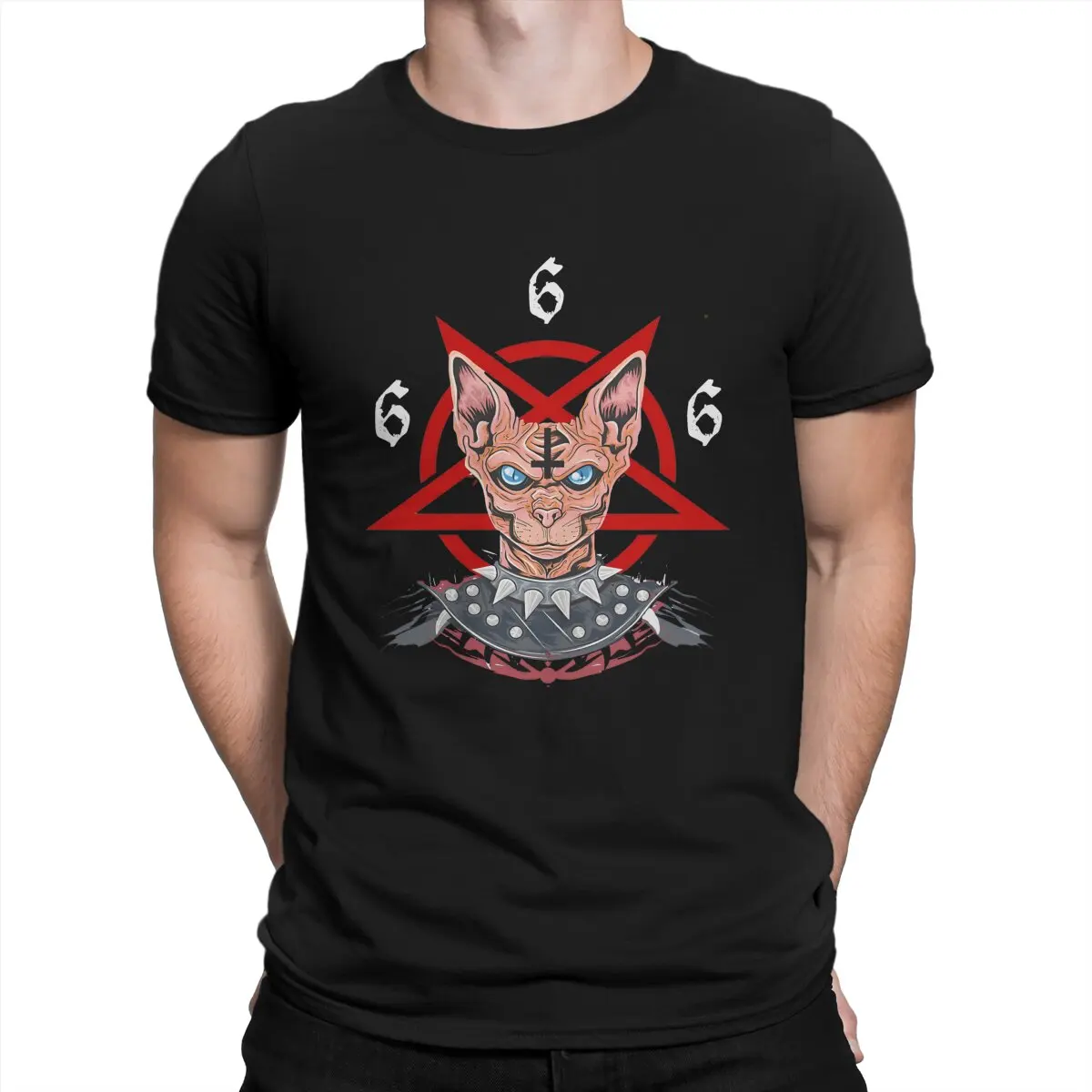 Satanic Black Metal Cat Pentagram 666 Antichrist Baphomet Tshirt Graphic Men Tops Vintage Alternative Summer Clothes Cotton