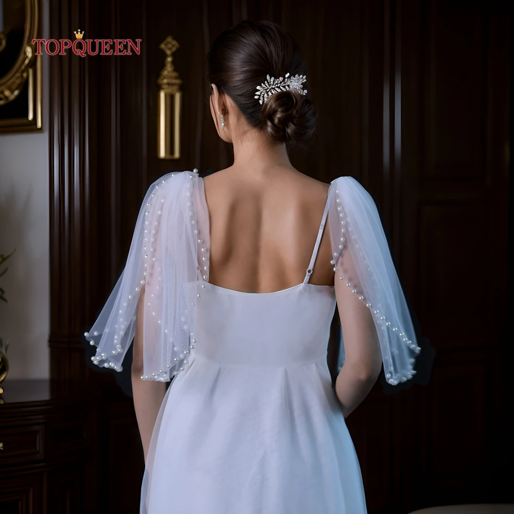 TOPQUEEN Vg40 Mini Veil Head And Shoulder Decoration Bridal Shawl False Sleeves Cover Flesh Ladies Shawl Ladies Diy Customizable