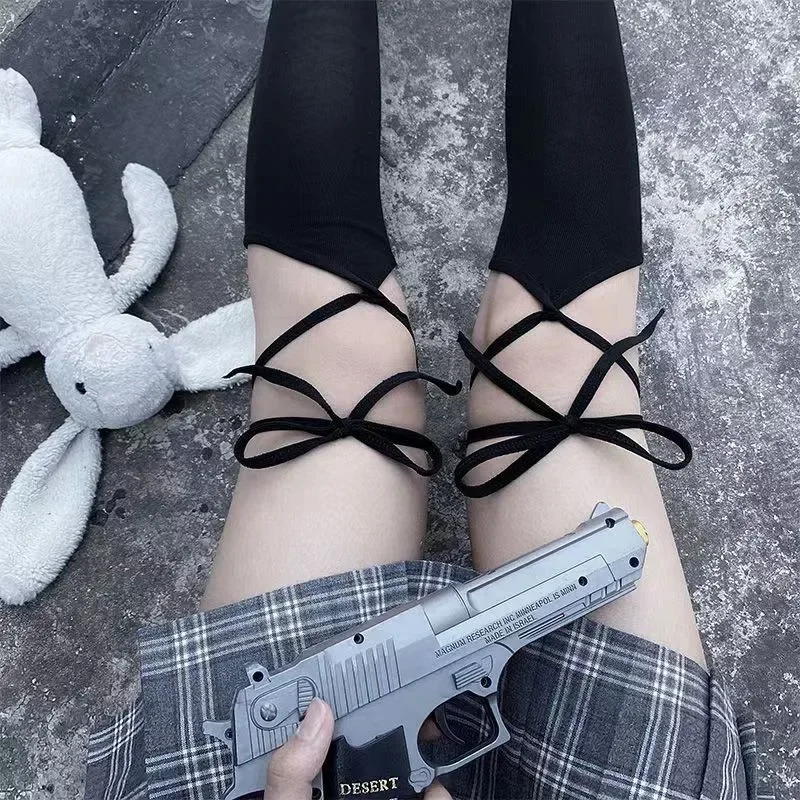 

Japanese Style Women Lolita Knitted Thigh High Socks Harajuku Gothic JK Cos Girls Bandage Student Costumes Over Knee Stockings