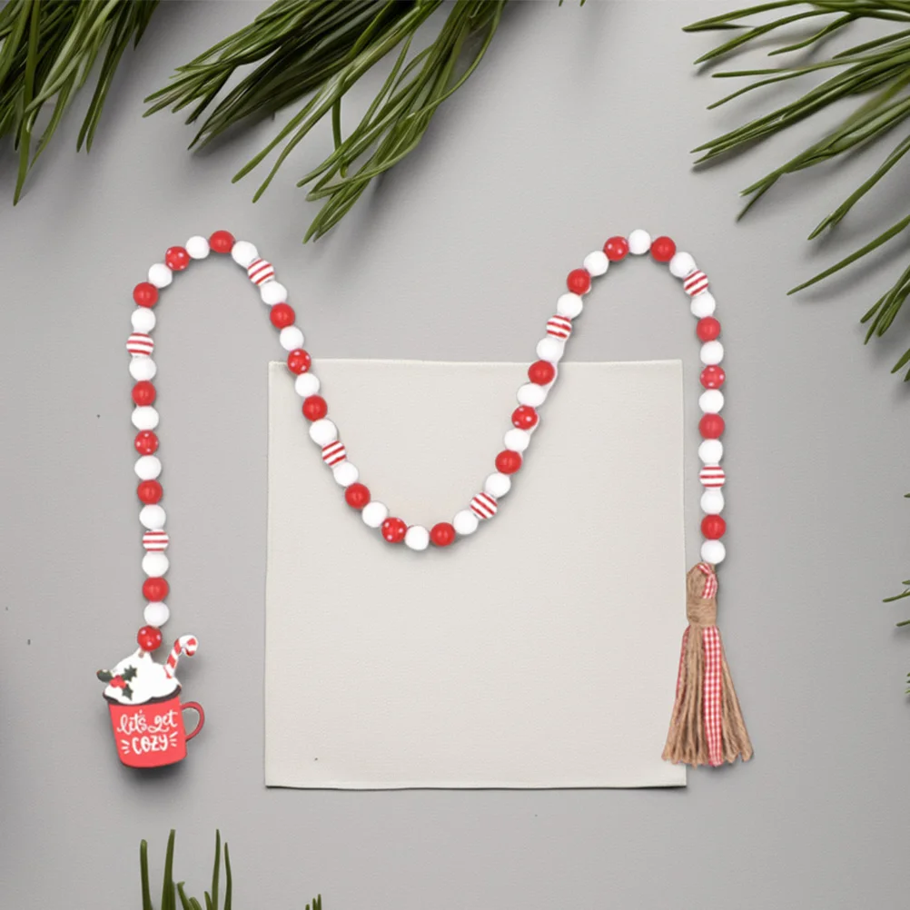 

2Pcs Colorful Wood Bead Garland Tassel Beaded String Rustic Hanging Ornaments Holiday Party Decor Decorative Charm