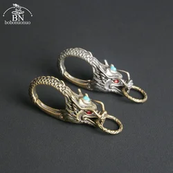 Copper Dragon Head Car Keychain with Ring Vintage High-end Dragon Brass Keyring Pendant Luxury Men Spring Key Chain Accessories