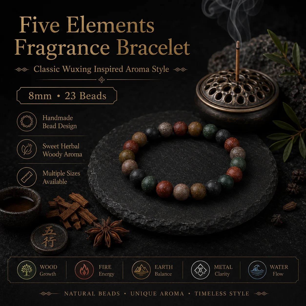 Wuxing Five Elements Herbal Incense Blend, Traditional Ming Dynasty Chinese Formula, Sweet Subtle Medicinal Herb Scent