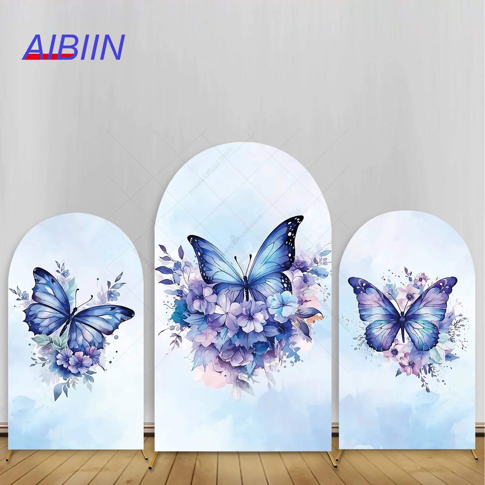 

Blue Purple Butterfly Arch Backdrop Cover Flower Watercolor Kids Birthday Baby Shower Party Decor Girl Cake Photozone Background