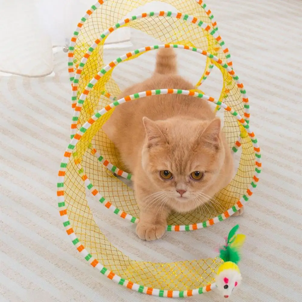 

Folding Cat Tunnel Cat Tunnel Toy with Plush Feather Toys for Indoor Cats Foldable Bed for Kittens Decompression Spring Kitten