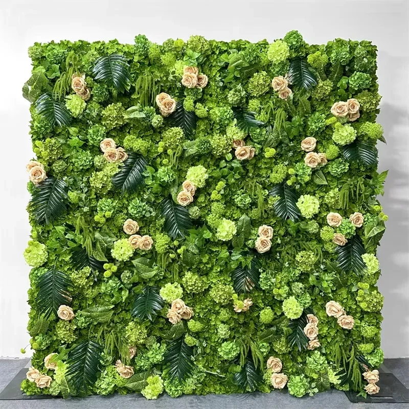 L-011 Wedding 8ft*8ft Flower Wall Artificial Silk Green Flower Wall Backdrop Flower Wall Panel for Party Event Decoration