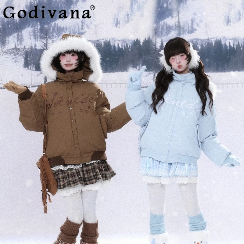 سترات سميكة مطرزة بياقة من الفرو للسيدات بأكمام طويلة وسترة قطنية فضفاضة للنساء سترات شتوية دافئة من القطن #1