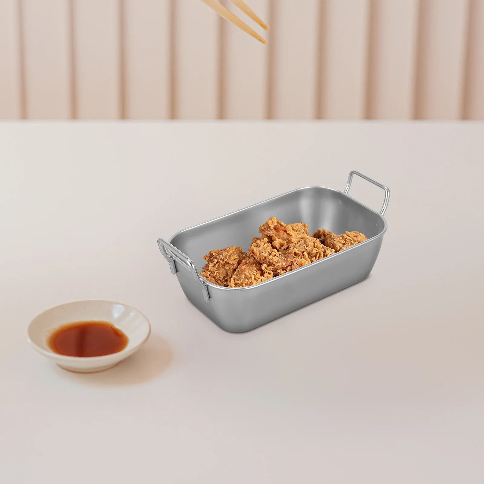 

2Pcs Stainless Steel Serving Tray Square Design Comfortable Handle and Versatile for Snacks and Party Food Storage