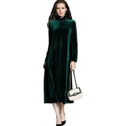 Winter Velvet Dress 2026 Spring Long Sleeves Turtleneck Elegant Dress Casual Retro Vintage velour Party Dresses Vestidos
