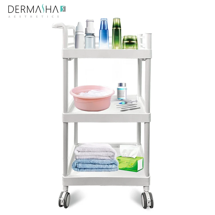 Professional Modern 3-Tier Plastic Commercial Utility Cart Locking Wheels Multifunctional Kitchen Clinic Storage Beauty