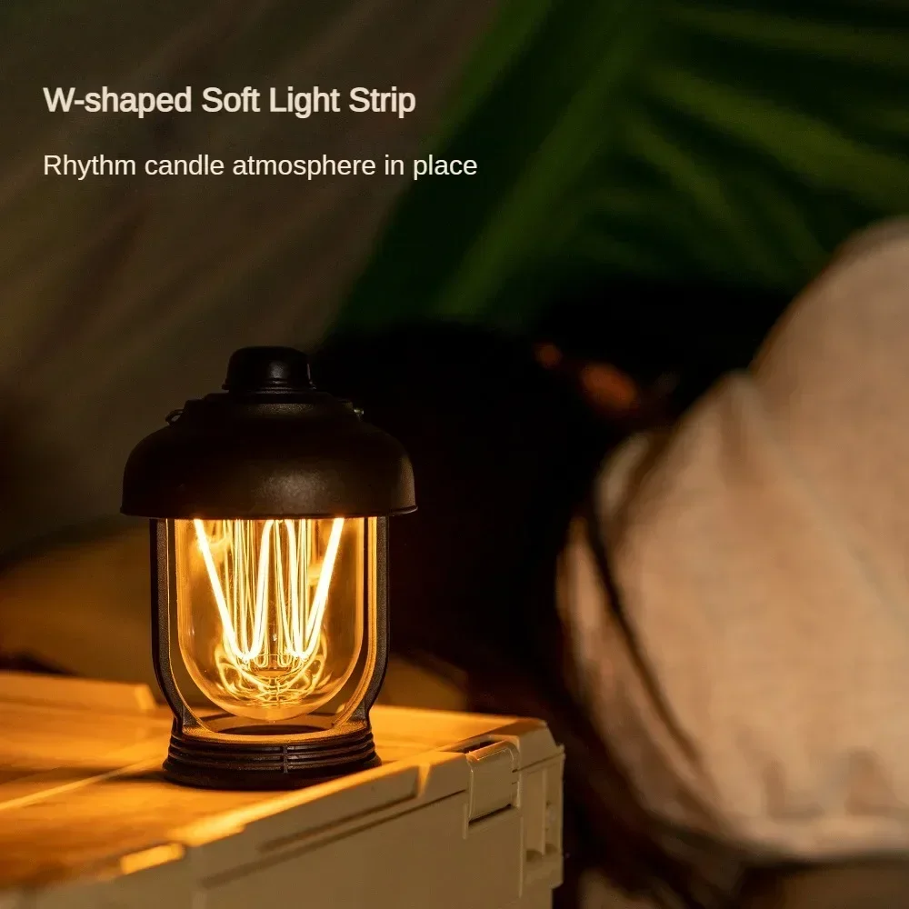 Retro Outdoor Camping Lamp Type-C Charging Portable Tent hangable Lantern Dimmable Waterproof Breathing Ambient Light Flashlight