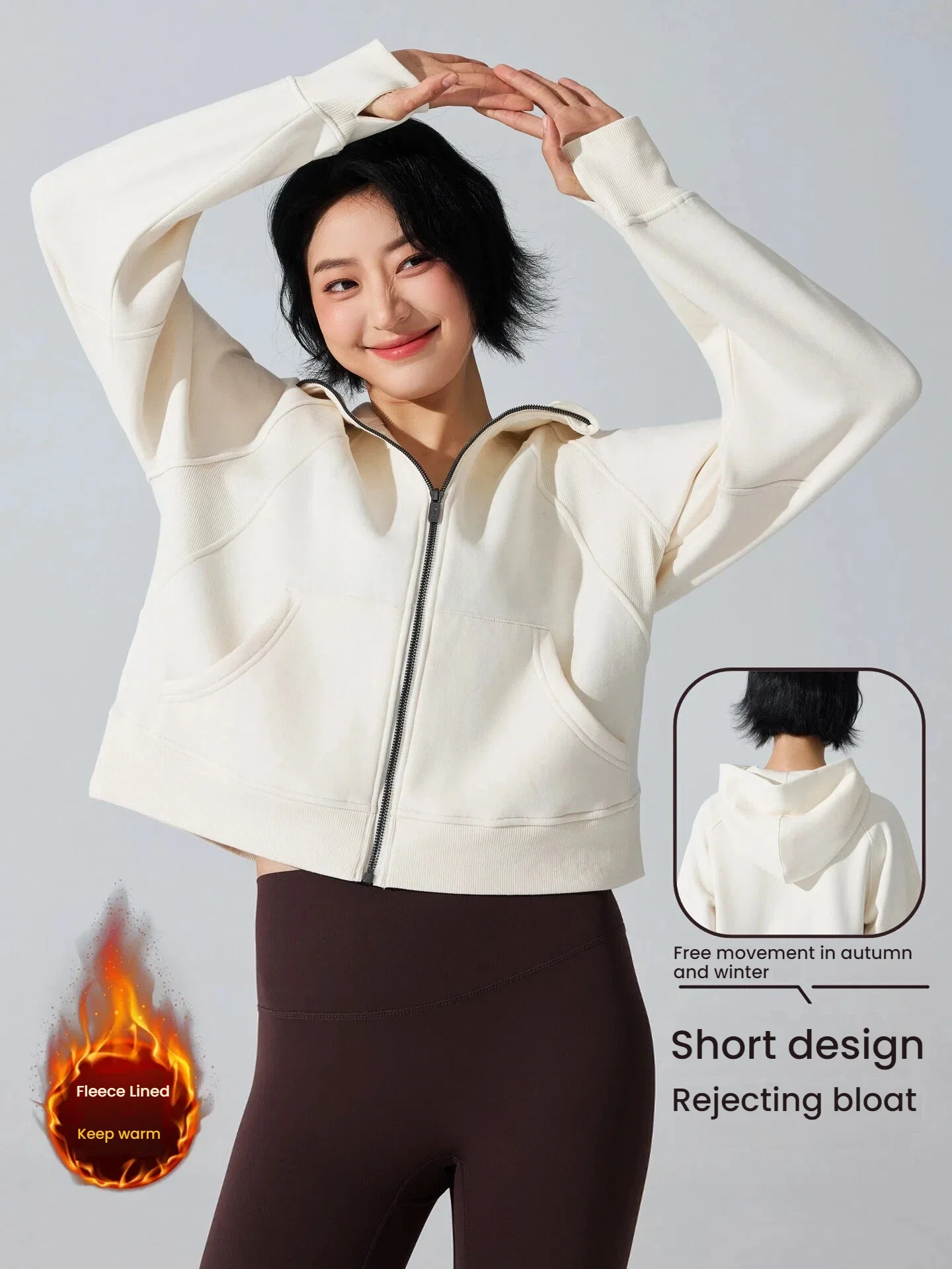 Women's Fleece Hooded Zip Up Jacket Winter Cozy Plush Stand Collar Sweatshirt Long Sleeve Athletic Top for Yoga Coats Running