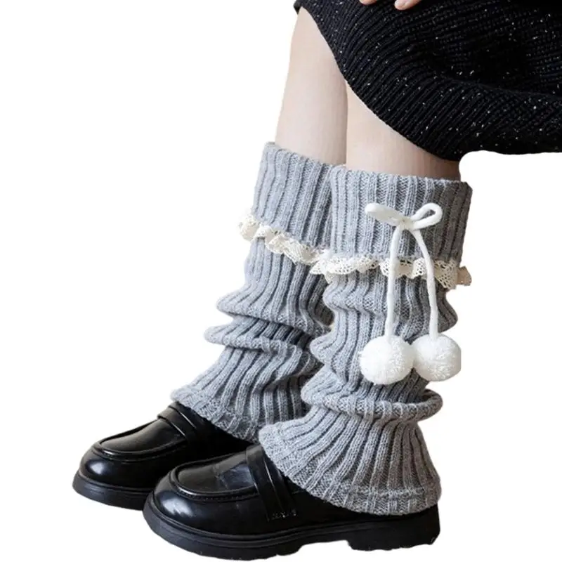 R1WE Nữ Ren Frilly Bao Tay Chân Dệt Kim Chân Tay Học Sinh Bé Gái Chân Bao