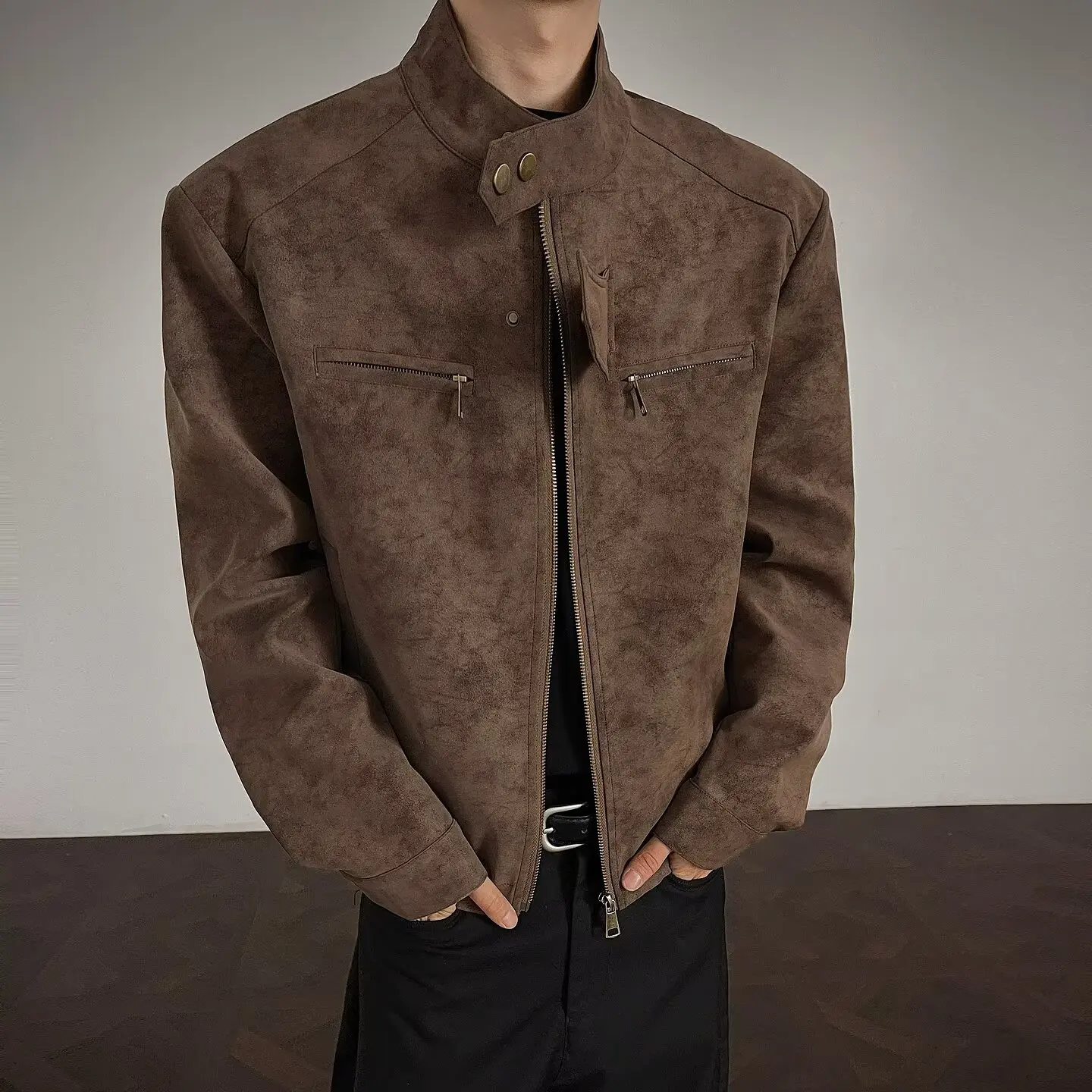 

American Sle Trendy PU Leather Jaet Men's Autumn New Retro Match Zipper Loose Motorcycle Clothes Faionable Outerwear