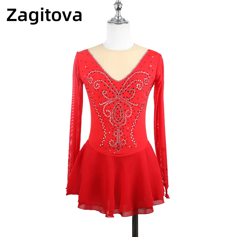 

Zagitova Figure Skating Performance Dress Women Girls Ice Skating Skirt Long Sleeve Mesh Skirt Grading Exam Competition