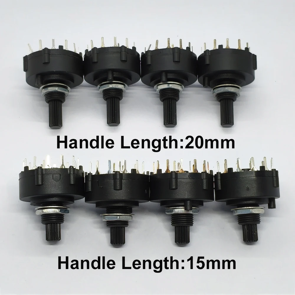 2PCS SR26 1 2 3 4 Pole 3 4 6 12 Position Selectable Band Gear Rotary Channel Selector Switch Handle length 15 / 20MM